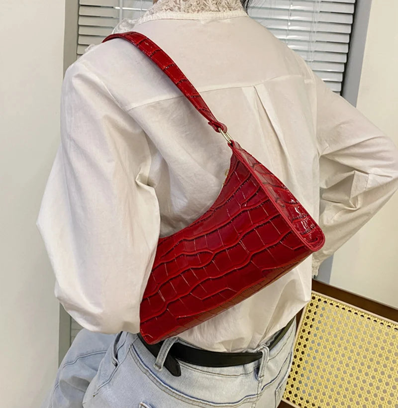 Bolso de Hombro Mujer Piel Sintética Estilo Cocodrilo