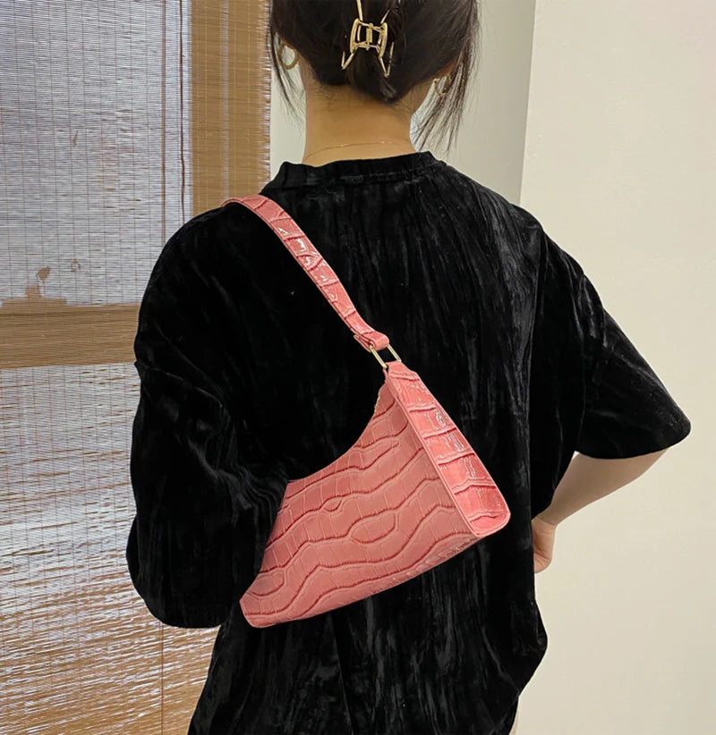 Bolso de Hombro Mujer Piel Sintética Estilo Cocodrilo