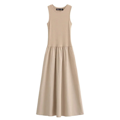 Vestido Largo Elegante TRAF 2025 Sin mangas, casual y de fiesta, ideal primavera, estilo Y2K.