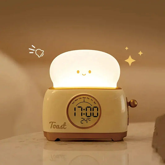 Reloj Despertador Tostadora con Luz Nocturna LED – Entrenador de Sueño y Pantalla de Temperatura ¡Todo Chido!