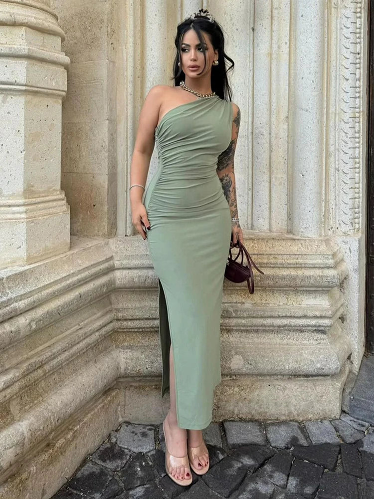 Vestido Largo de Verano Mujer Sexy, con abertura, sin mangas, espalda descubierta, ajustado, ideal para fiesta, club o streetwear elegante.