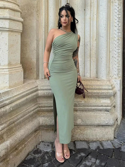 Vestido Largo de Verano Mujer Sexy, con abertura, sin mangas, espalda descubierta, ajustado, ideal para fiesta, club o streetwear elegante.