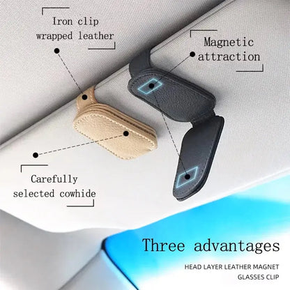 Clip Magnético para Gafas y Tickets – Soporte de Cuero para Auto ¡Todo Chido!