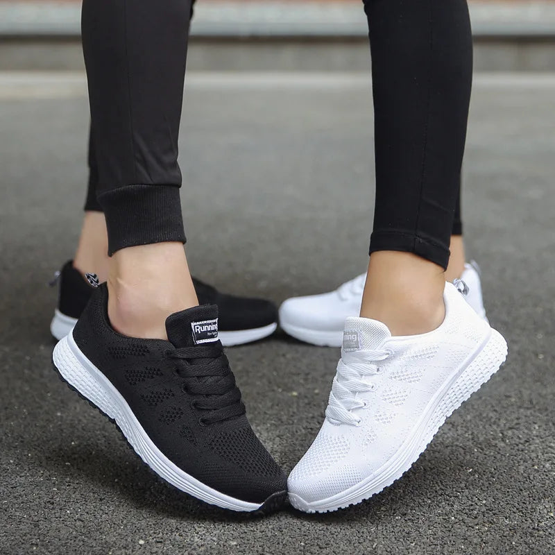 Women Casual Shoes Fashion Breathable Walking Mesh FlatShoesSneakers White Female Footwear