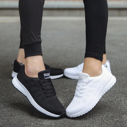 Women Casual Shoes Fashion Breathable Walking Mesh FlatShoesSneakers White Female Footwear