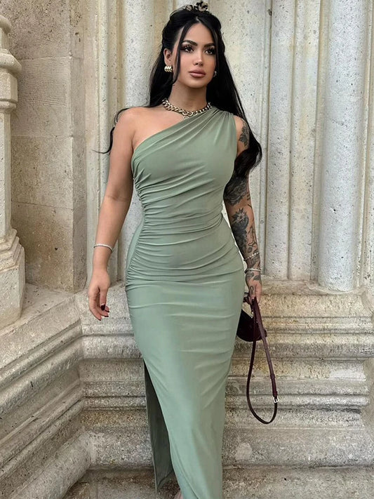 Vestido Largo de Verano Mujer Sexy, con abertura, sin mangas, espalda descubierta, ajustado, ideal para fiesta, club o streetwear elegante.
