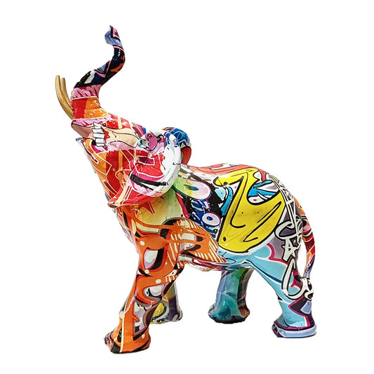 Elefante Graffiti de Resina – Escultura Moderna para Decoración del Hogar