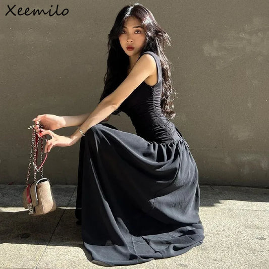 Vestido Largo Elegante WhereMery Vestido bodycon fruncido, talle alto, sexy, ideal primavera-verano