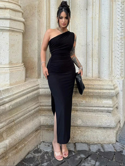 Vestido Largo de Verano Mujer Sexy, con abertura, sin mangas, espalda descubierta, ajustado, ideal para fiesta, club o streetwear elegante.