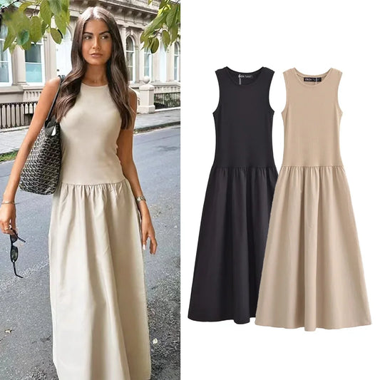 Vestido Largo Elegante TRAF 2025 Sin mangas, casual y de fiesta, ideal primavera, estilo Y2K.