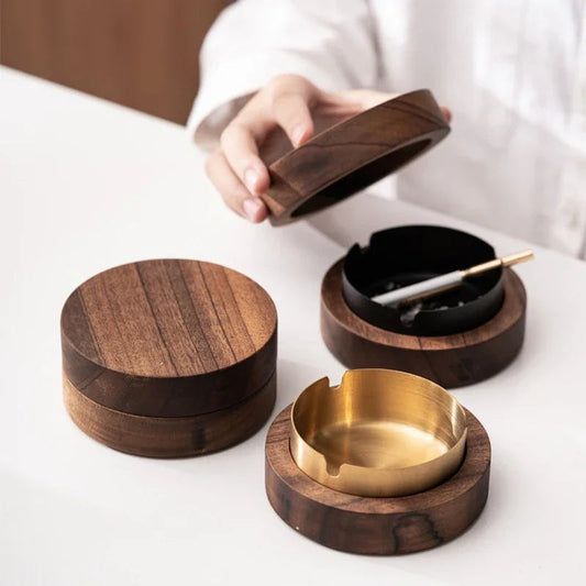 Cenicero Madera con Tapa – Acero inoxidable, oficina o casa ¡Todo Chido!