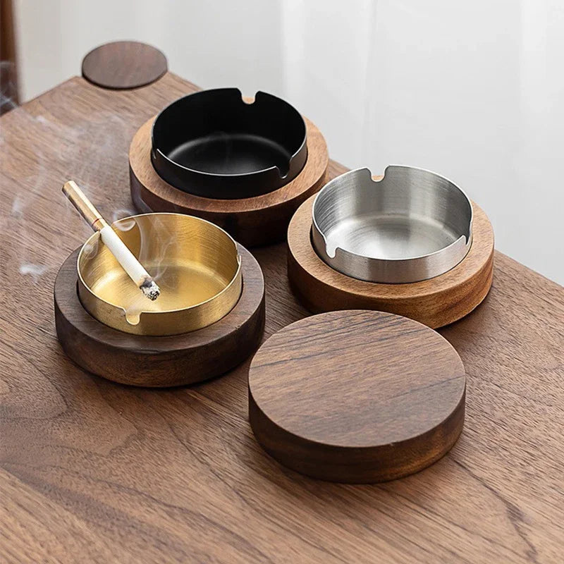 Cenicero Madera con Tapa – Acero inoxidable, oficina o casa ¡Todo Chido!
