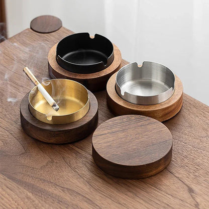 Cenicero Madera con Tapa – Acero inoxidable, oficina o casa ¡Todo Chido!