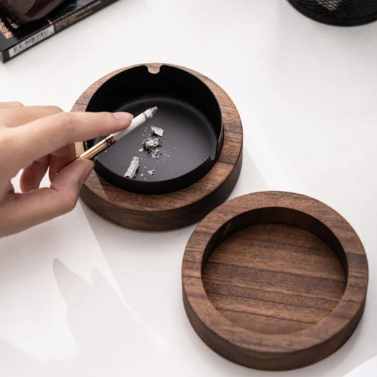 Cenicero Madera con Tapa – Acero inoxidable, oficina o casa ¡Todo Chido!