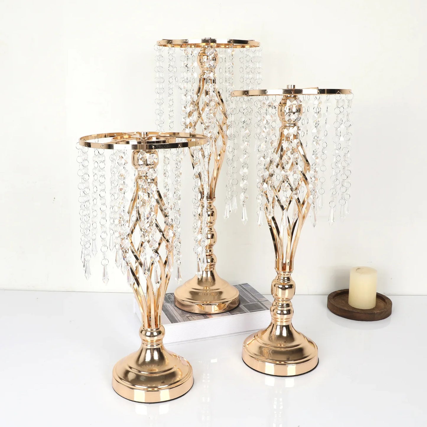 Wedding Decoration Props Iron Art Candle Holder Cable Knit Ornament Flower Rack Dining Table Decor Cross-Border Electroplated Ro